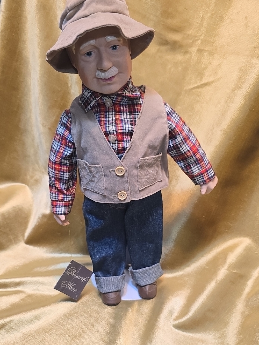 Beige Hat & Vest Farmer Doll with Plaid Shirt - Kids Toy